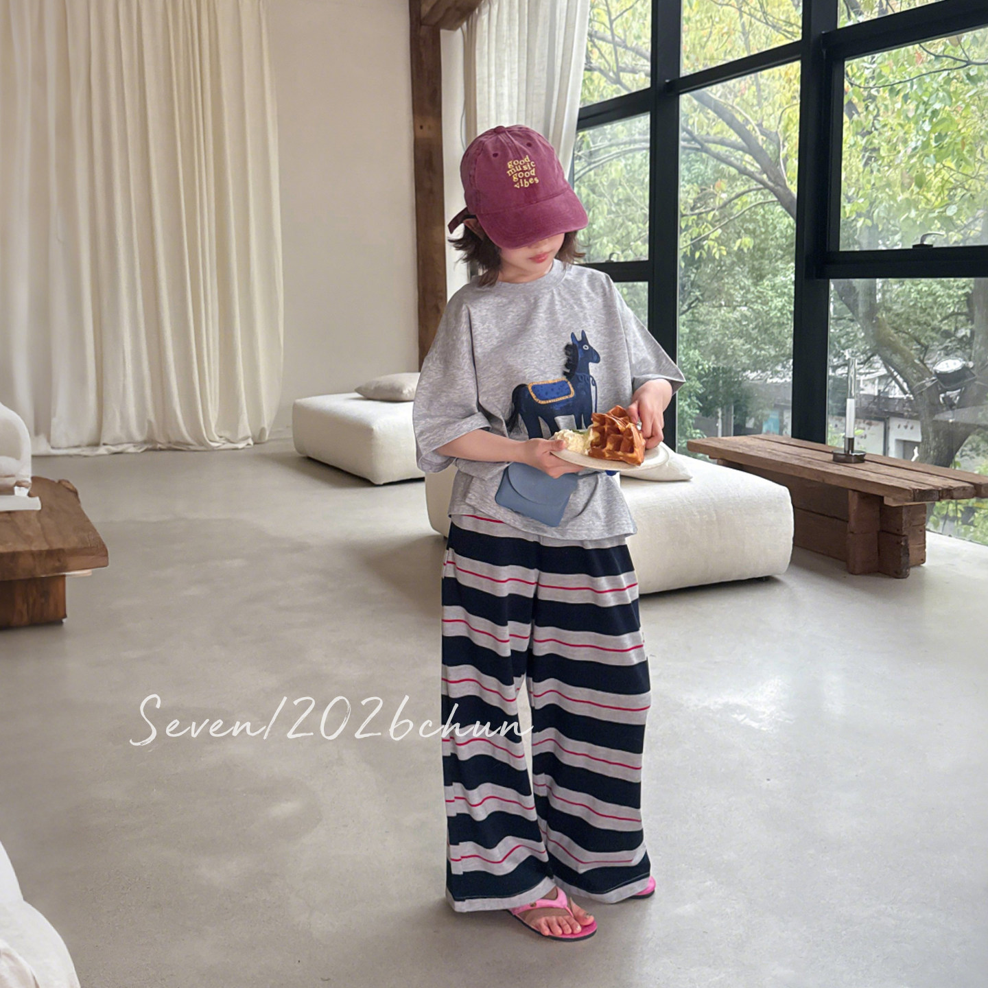 【亲子】柒号童仓女大童韩版宽松条纹休闲裤春夏新款慵懒风阔腿裤