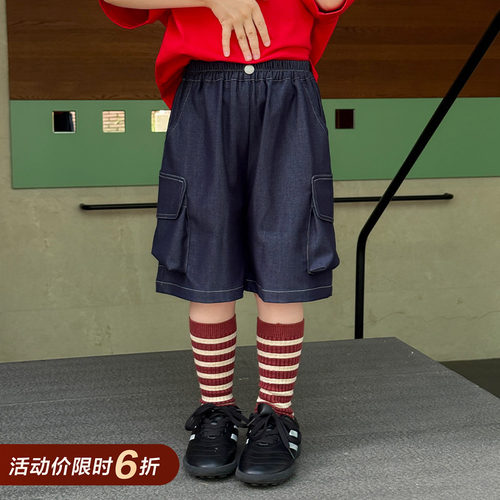 柒号童仓女大童韩版洋气牛仔短裤夏装新款儿童高腰休闲宽松阔腿裤