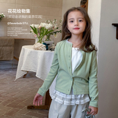 新款 春装 蕾丝花边温柔打底上衣 洋气百搭针织开衫 柒号童仓女童韩版