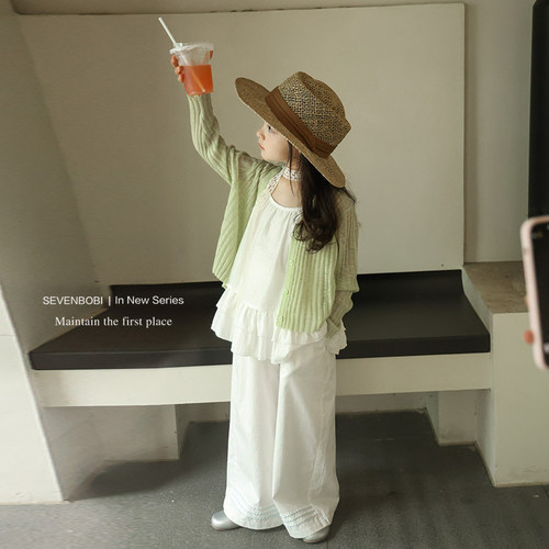 柒号童仓女大童韩版洋气轻薄开衫夏装新款女童百搭休闲针织外套潮