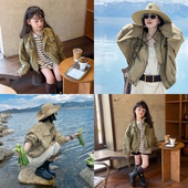 亲子 新款 柒号童仓女大童韩版 外套秋装 儿童休闲机车服夹克 工装