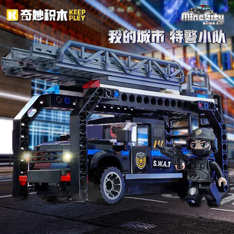 启蒙攀登突击车男孩拼装模型积木