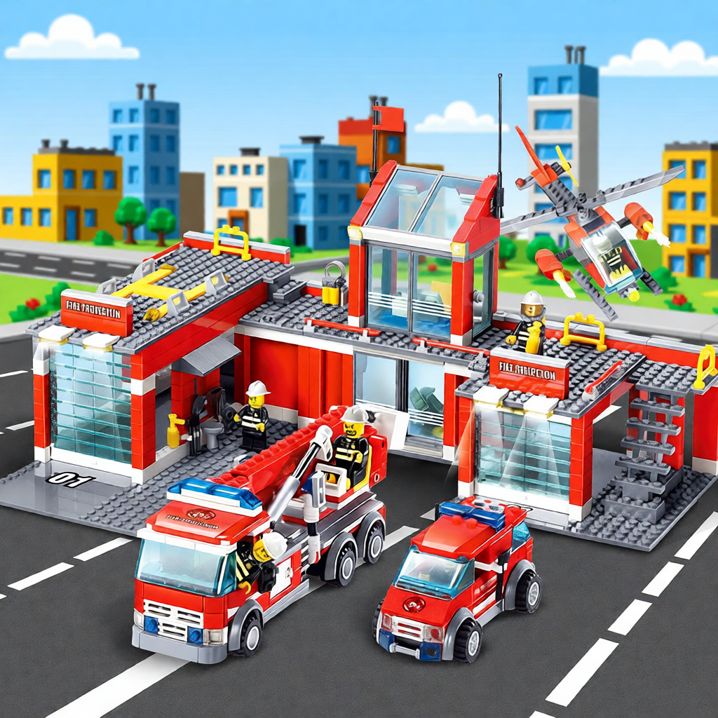 消防员汽车男孩子益智拼装积木