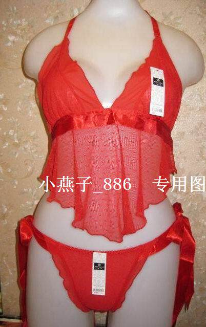 正品 伊丝艾拉6306+2527性感肚兜女网纱吊带性感内衣套装本命红