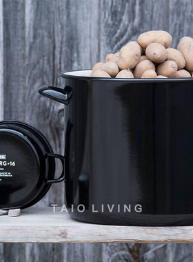 奥地利制造Riess 手工搪瓷珐琅双耳汤锅煲锅含盖经典现代黑色系列