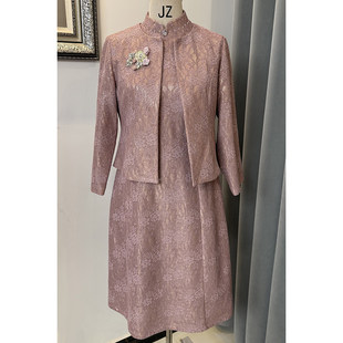 红色妈妈婚宴旗袍新中式喜婆婆结婚高端婚宴装假两件连衣裙旗袍