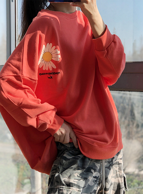 橙色休闲卫衣女春秋新款宽松bf慵懒风复古oversize外套韩范炸街潮