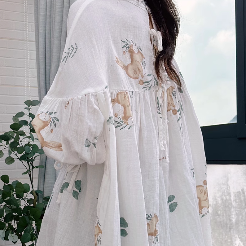 日系森女甜美减龄纯棉木耳边领灯笼袖衬衫宽松娃娃衫上衣衬衣女