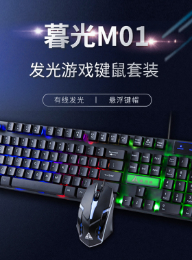 金河田暮光M01台式电脑键盘办公游戏鼠标机械手感USB有线键鼠套装