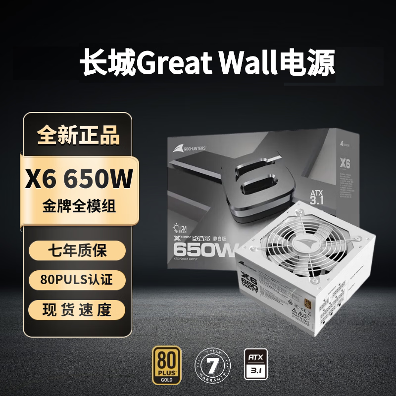 长城猎金X6 额定650W全模组金牌台式电脑机箱电源静音ATX主机背线