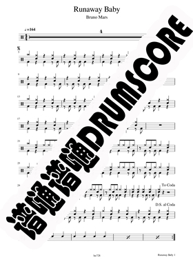 Runaway Baby鼓谱 乐队鼓谱 架子鼓谱 爵士鼓 流行鼓谱 链接图