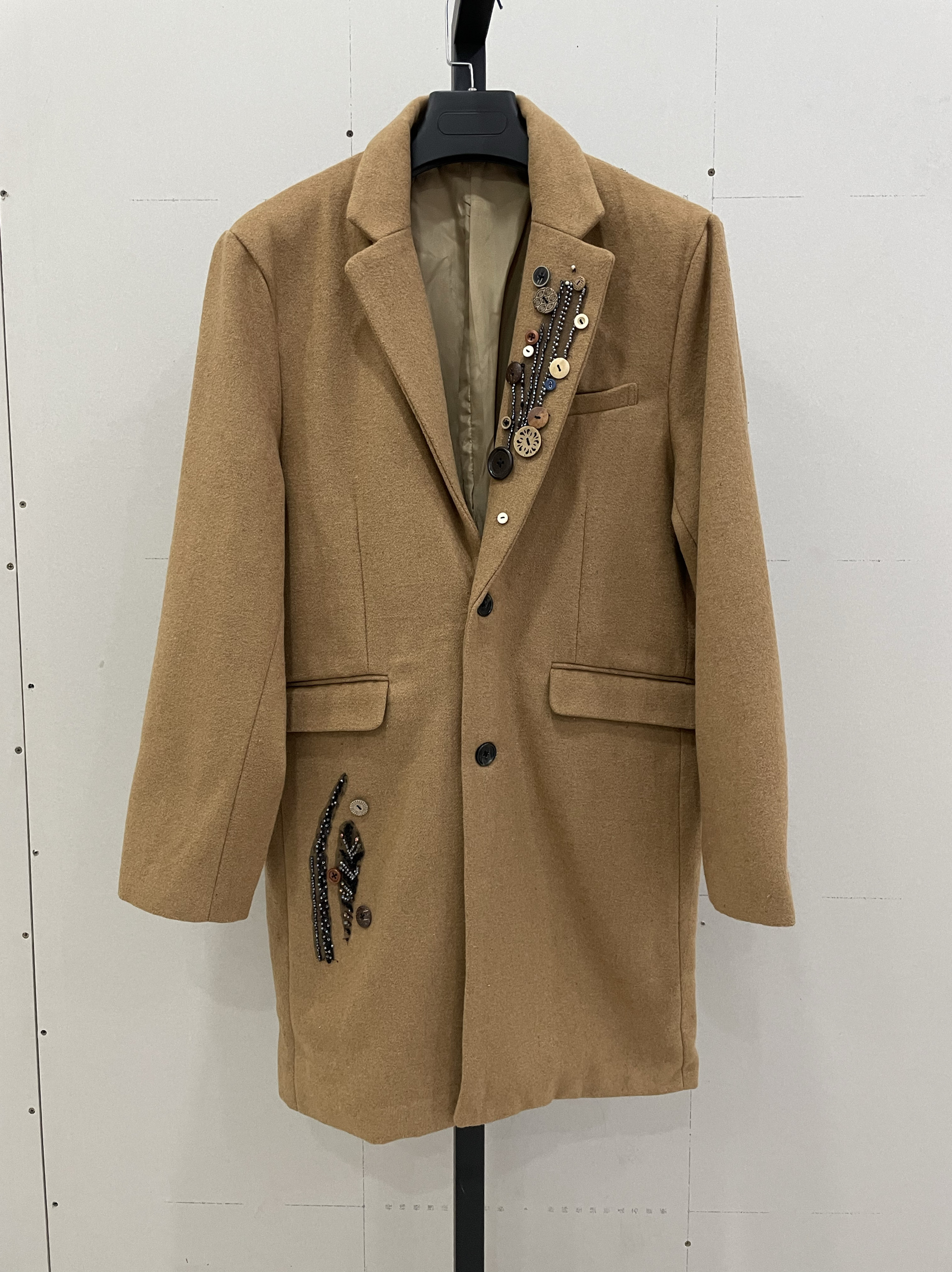 外单remake毛呢西装外套刺绣钉珠宽松休闲时尚复古通勤西服中长