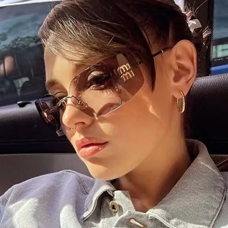 2511张元英同款女士无框太阳镜y2k感百搭墨镜户外防晒眼镜