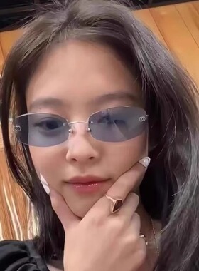 2512jennie同款冰蓝色无框墨镜2025夏季新款感辣妹风y2k太阳眼镜