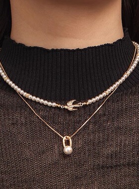 欧美轻奢仿珍珠小鸟锁骨链女