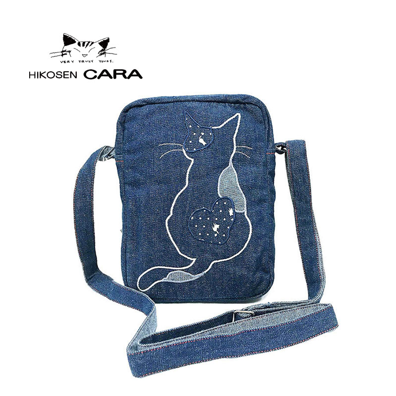 日本卡拉猫新品限量原创可爱品牌女包kindle手机袋斜挎包牛仔小包