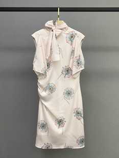 女夏高级唐装 女士围巾领印花连衣裙家居服新中式 连衣裙子