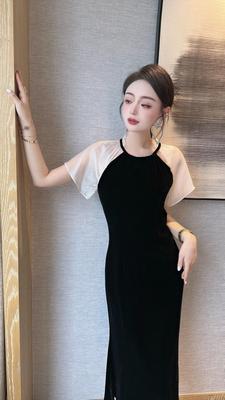 特价~罗马棉'真丝丝绒春夏新款女装收腰气质修身鱼尾裙