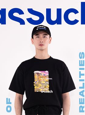 ASSUCH印花宽松圆领短袖常规黑色T恤新疆长绒棉活力设计师品牌