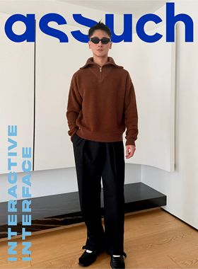 ASSUCH原创设计宽松海军领毛衣拉链半门襟开领高领毛巾绣纯羊毛