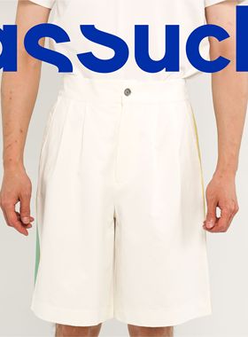 ASSUCH原创设计师装饰织带撞色高腰松紧腰百慕大短裤欧美简约