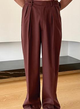 ASSUCH原创解构主义斜纹精纺羊毛高腰西裤巴黎扣腰袢调节裤脚开扣