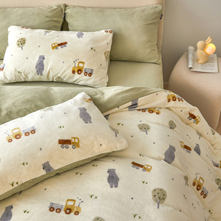 多喜爱暖暖绒被套法兰绒被袋秋冬加厚被罩1.5m1.8米被套森林小熊