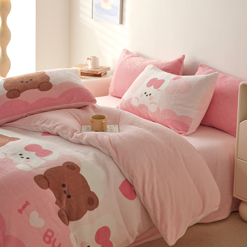 多喜爱清仓可爱卡通小熊毛绒四件套儿童床品粉色保暖冬季床单被套,床上用品,床品套件/四件套/多件套,淘宝优惠券,粉丝福利购,淘宝优惠卷