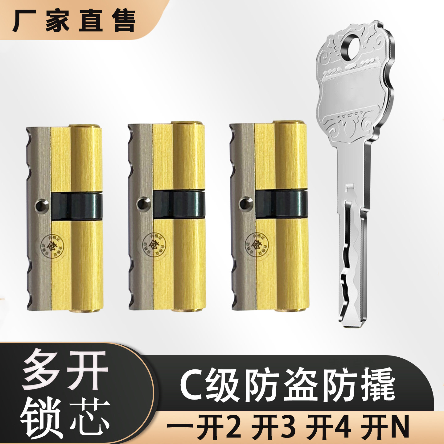 全铜C级防盗门双胞胎多开锁芯