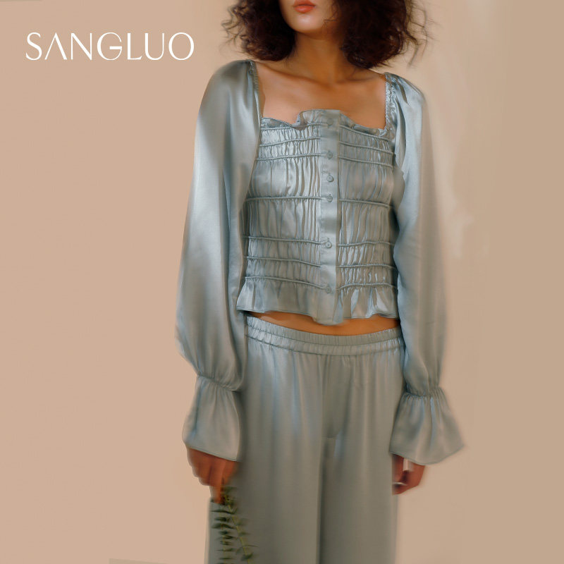 法式宫廷风丝绸家居服桑罗女秋冬桑蚕丝高级感长袖真丝睡衣套装