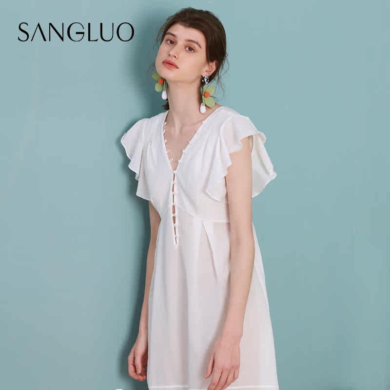 白色超仙显瘦外穿连衣裙桑罗桑蚕丝棉家居服长款性感透明睡衣女夏