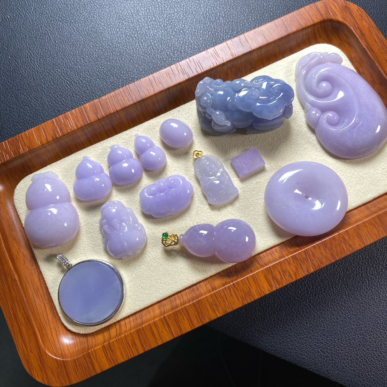 缅甸天然A货翡翠玉石玉坠带证书-满紫色葫芦貔貅平扣子如意蛋面裸