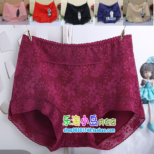 完美情侣高档纯棉中高腰蕾丝花边女士内裤6406
