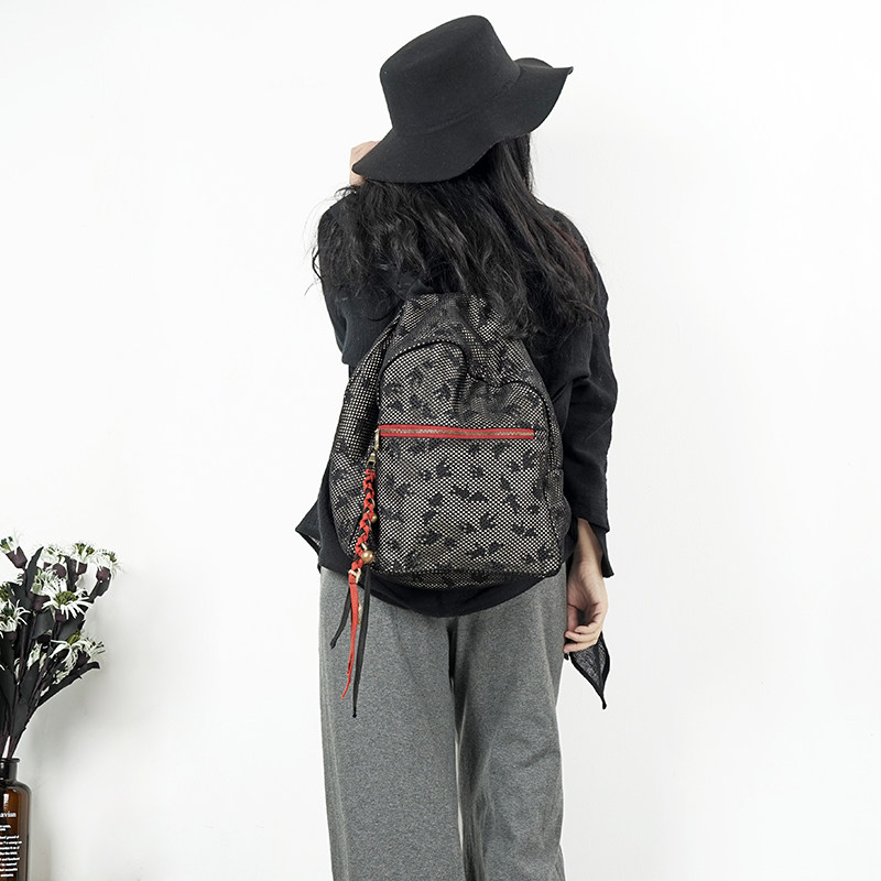 澄心女子原创设计师背包潮流 镂空小鸟背包休闲百搭双肩包布包