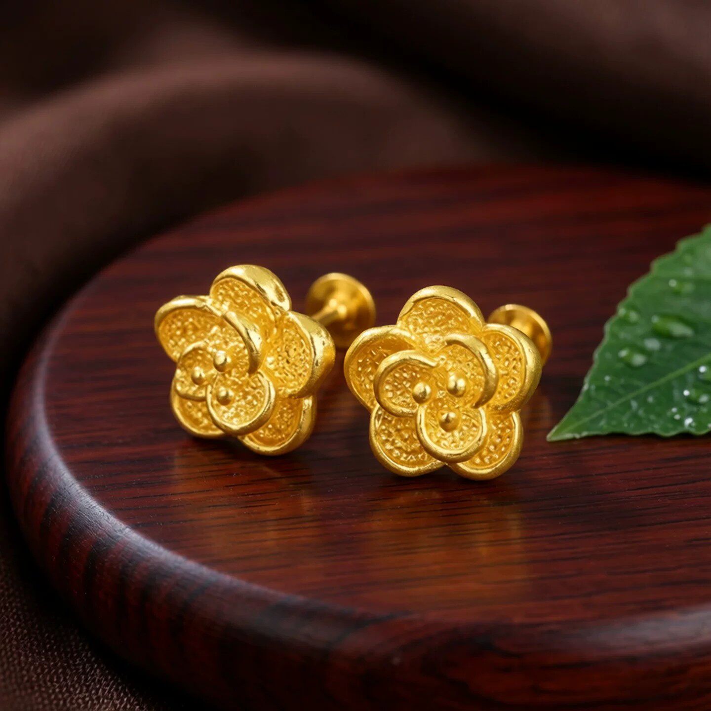 SJ耳钉铜镀真金不掉色沙金玫瑰花桃花蝴蝶四叶草孔雀耳饰促销清仓