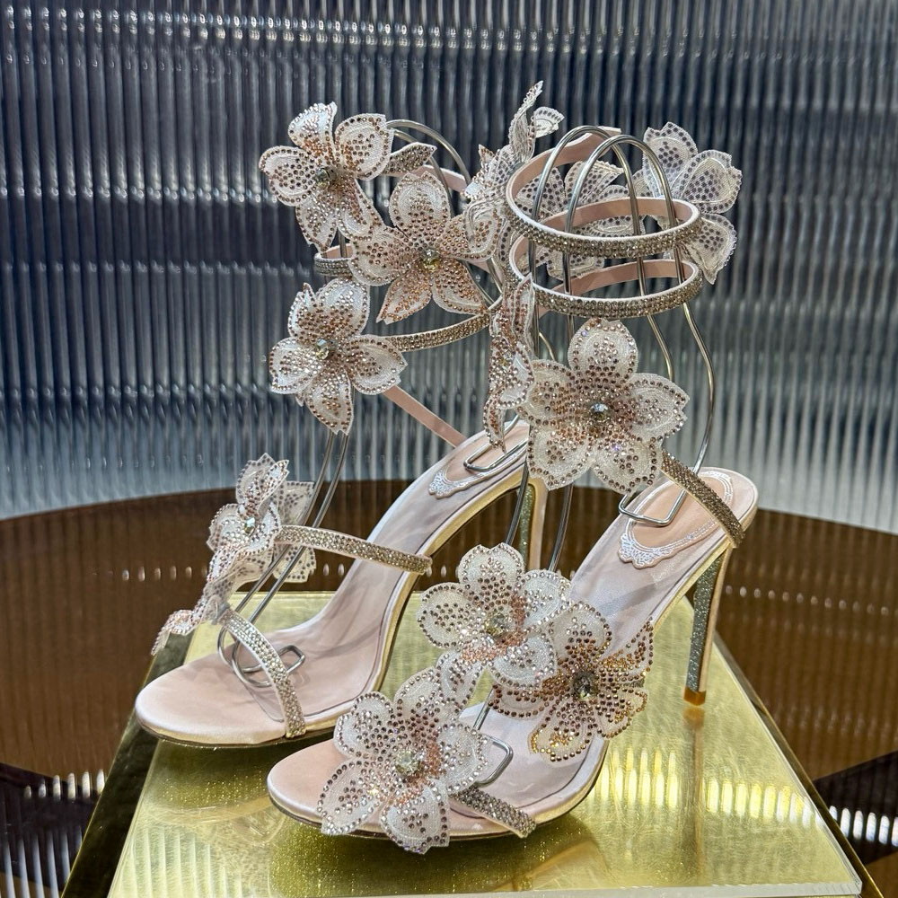 绝美蕾丝花朵水钻缠绕高跟鞋婚鞋