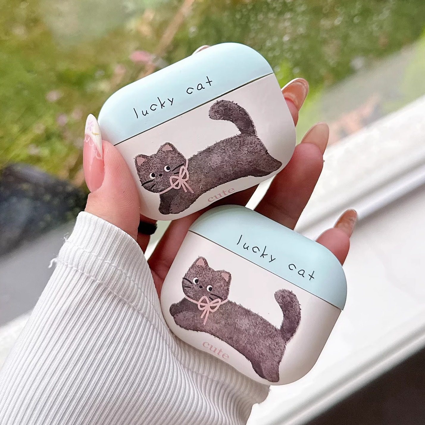 ins韩系少女蝴蝶结涂鸦猫咪适用于苹果Airpods4代无线蓝牙耳机保护套Pro2硅胶软壳AirpodsPro3代磨砂四代降噪