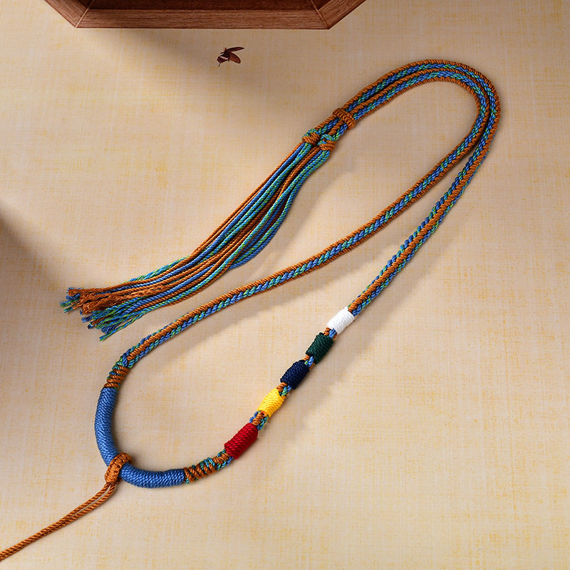 新款藏式彩色项链绳唐卡绳天珠挂坠绳手搓棉锁骨链绳手工编织