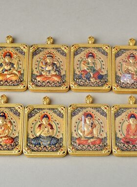 龙五爷唐卡吊坠五台s文殊菩萨手绘饰品双面立体十二生肖项链包邮