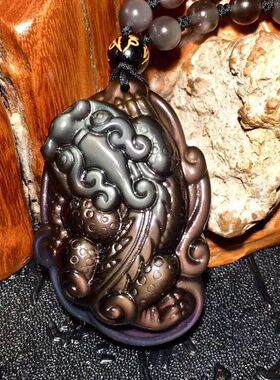 2026天然彩虹眼黑曜石貔貅吊坠男女一夜暴富项链皮丘挂件吉祥礼物