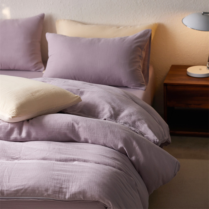 奶油风简约纯色双层纱四件套纯棉柔软透气纱布少女心森系床上用品