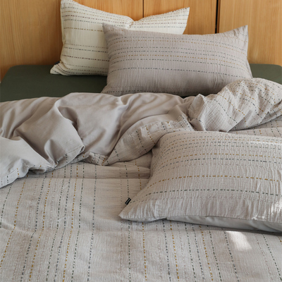 简约日式纯棉皱皱彩色线段四件套