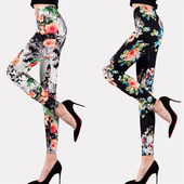 女松紧腰小脚九分裤 弹力印花多花色打底裤 高腰女士牛奶丝大码 春季