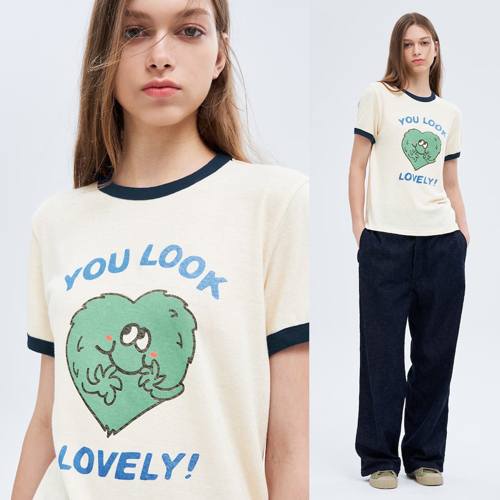 RE/DONE Lovely Ringer Tee美式卡通印花全棉轻薄透气圆领短袖T恤图片