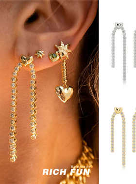 美国LUV AJ小众设计24春夏新款线条美学镀金爱心镶钻璀璨耳环耳饰
