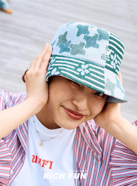 Kangol Nature Flip Bucket袋鼠美式复古老花花朵拼接渔夫帽帽子