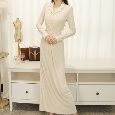 法式收腰拧结显瘦高个连衣裙大码