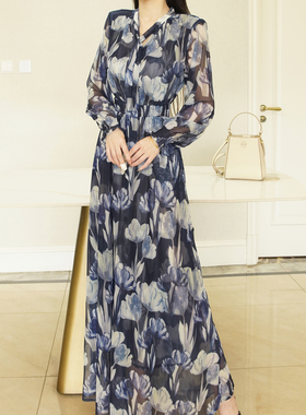 RL2026早春新款减龄百搭款A字大摆网纱超长连衣裙高个显瘦有大码