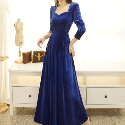 宫廷风高个丝绒大摆连衣裙大码女