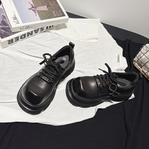 6CM增高~轻便厚底擦色翘头德比鞋